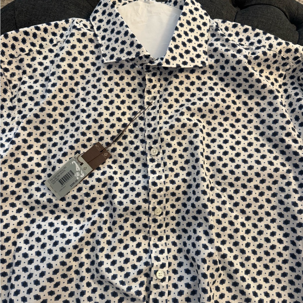 Canali White and Blue Casual Button Down Shirt